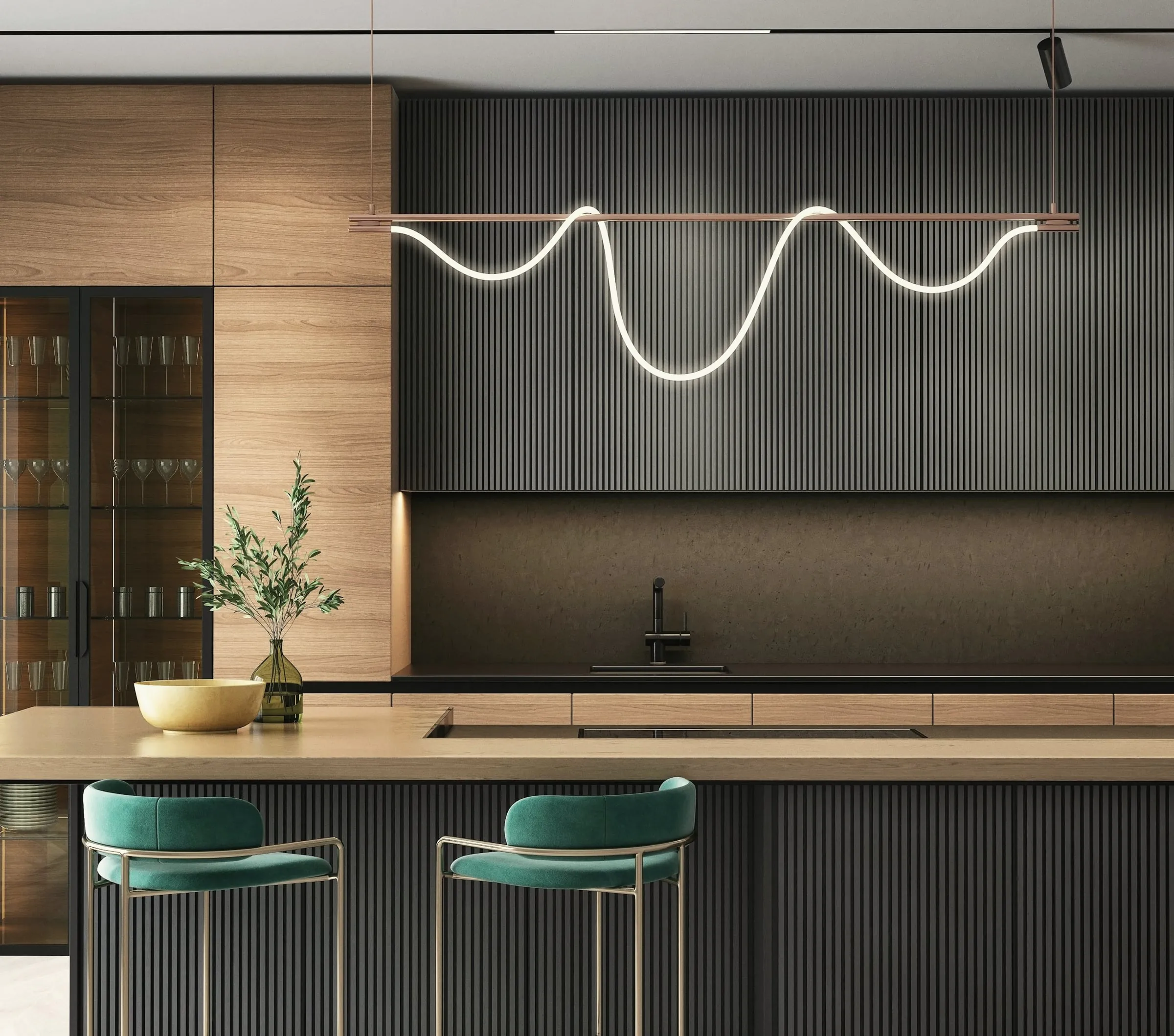 Cuisine d'architecte en bois sombre